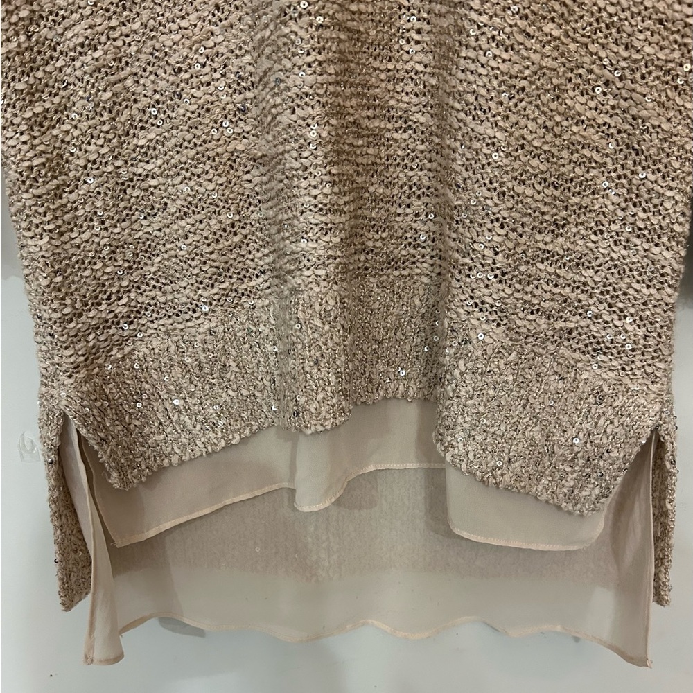 LOFT sequin blouse Color Taupe Size M - Picture 3 of 5